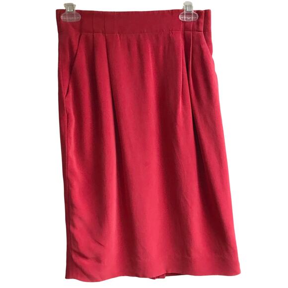 Vintage Dana Buchman 100% Silk Knee Length Skirt Ruched Career Business Red 8 - Picture 1 of 8
